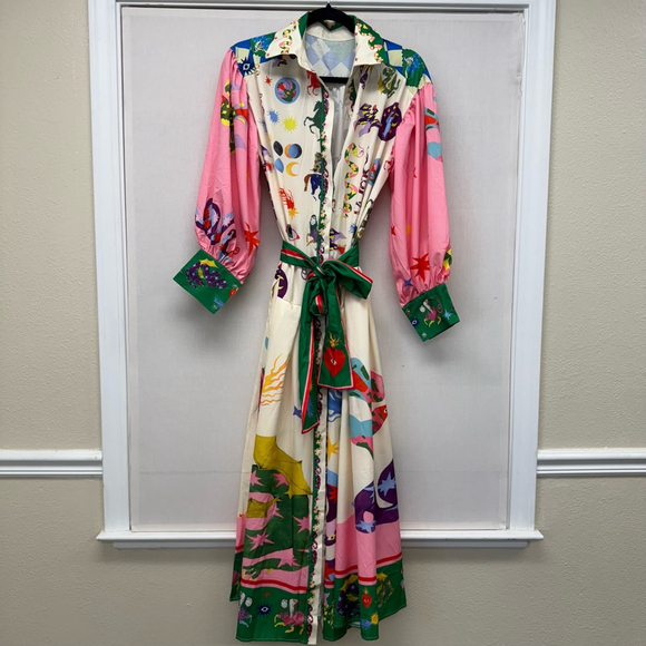 No brand Dresses & Skirts - Whimsy long sleeve midi dress with tie size M/L multi color